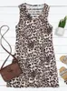 فساتين غير رسمية مثيرة V-neck Mini Dress Women Leopard Hollow Out Summer Summeress Sould Tank 2023 Flowy Beach Cover Up Up