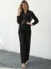 여자 블라우스 ZXQJ 여성 2023 패션 스팽글 프린지 셔츠 빈티지 긴 슬리브 전면 버튼 여성 Blusas Chic Tops