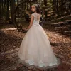 Flicka klänningar vintage glitter puffy spets prinsessa barn kristall scoop afton prom klänning naken ruffles ärmar blommor gril