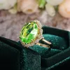 Anneaux de mariage de luxe Vintage or ovale fiançailles pour femmes brillant vert CZ pierre incrustation rétro mode bijoux fête cadeau anneau