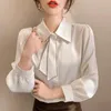 Kvinnors blusar Chikichi 2023 Spring Autumn Ladies Bow Long Sleeve Chiffon Shirts Office Commuter Tops Fashion Basic