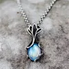 Pendant Necklaces Vintage Moonstone Flower Charm Necklace For Woman Girl Fashion Boho Jewelry Gift Silver Color Neck Choker Dz738