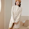 Women's Knits Cashmere Sweater Hollowed-Out Cardigan Female Autumn/Winter Long Pure Wool Knitted Korean Jacquard Lace-Up Coat