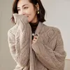 Women's Knits Cashmere Sweater Hollowed-Out Cardigan Female Autumn/Winter Long Pure Wool Knitted Korean Jacquard Lace-Up Coat