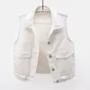 Vestes Femmes Printemps Été Blanc Denim Gilet Femmes Mode Slim Poche Simple Boutonnage Veste Sans Manches Femme Jeans Gilet Marée G2250