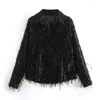 Women's Blouses ZXQJ Women 2023 Fashion Sequin Fringed Shirts Vintage Long Sleeve Front Button Female Blusas Chic Tops