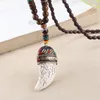 Pendant Necklaces Wenge Wooden Horn Shape Ethnic Nepal Jewelry Buddha Wood Bead Copper Vintage Necklace Accessories Women Wholesale