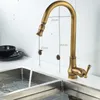 Torneiras de cozinha Auswind Antique Pull Faucet e água fria torneira misturadora de latão pia giratória 360 graus para baixo