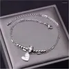 Anklets 316L roestvrij staal mode-sieraden 2-laags zirkoon kralen natuurlijke schaal liefde hart charme keten anklet voor vrouwen Tobilleras