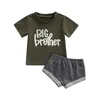 Ensembles de vêtements FOCUSNORM 2 pièces infantile bébé garçons vêtements 0-3Y lettre impression à manches courtes pull t-shirts gris solide Shorts