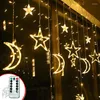 Strängar 3,5 m 138LEDS STAR MOON LED CURTUT String Light Christmas Ramadan Garland Romantiska semesterbelysningar för bröllopsfestdekor