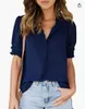 Blouses pour femmes Été V-cou Femmes Chemisier En Mousseline De Soie Casual Manches Courtes Chemises Élégantes Pour La Mode Solide Pull Tops Blusas 24714