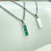 95% OFF 2023 New Luxury High Quality Fashion Jewelry for Silver Double enamel green bar vertical rectangle masculine and feminine temperament Necklace high version