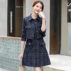 Work Dresses Boliyae Blue Plaid Tweed Short Jacket With Sleeveless Vest Dress Suit 2023 Autumn And Winter Women's Blazer Set Ladies