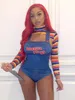 Kvinnors tvåbitar byxor Hirigin Halloween -kostymer för kvinnor Läskig Nightmare Killer Doll Wanna Play Movie Character Bodysuit Chucky Doll Costume Set 230303