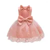 Girl Dresses Selling Princess Dress For Toddler Girls 1- 5 Years Patchwork Bow Puffy Ball Gowns Backless Flower Embroidery