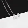 Bengelen oorbellen 925 Silver Pave CZ Moon Star Lange ketting Threader voor vrouwenmeisje