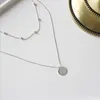 Chaînes 925 Sterling Silver Double Couche Collier Perle Ronde Chaîne Lisse Pendentif Femmes Clavicule Colliers Fine Jewelry Mignon Accessoire