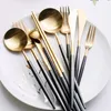 Dijkarts sets zwart goud zilverwerk bestek set mes vork lepel westers tafelgerei draagbaar apparaat flatware 304 roestvrij staal