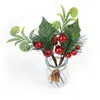 Flores decorativas Mini -espuma artificial Berry Red Stune Branch Decoração de Natal para Ano em casa Diy Wreath Gift Box Craft