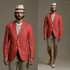 Abiti da uomo Abito da uomo senza colletto 2 pezzi Blazer da lavoro Pantaloni corti grigi Monopetto Abiti da lavoro da sposo Abiti causali su misura