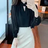 Women's Blouses Long Sleeve Hollow Out Black Shirts vrouwen Chiffon Koreaanse mode all-match blouse tops blusas mujer