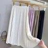 Юбки женский короткий солидный солидный цвет Midi Midi Korean Fashion Elastic High Tracked A-Line Faldas 2023 Spring K224