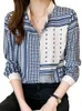 Camicette da donna QOERLIN Lusso di buona qualità per le donne Moda 2023 Con colletto alla coreana a bottoni Camicie stampate a maniche lunghe Camicie OL