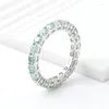 Cluster-Ringe Echt 14K Gold Blau Grün Moissanit Eternity Ring Frauen Ins Schmuck Runde VVS 3mm Diamant Ehering Pass