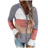 Women's Blouses Fashion Women Striped Color Block Long Sleeve Knitted Cardigan Hooded Sweater Shirt Coat Top Mujer Ladies