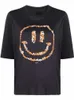 2023ss Ganni Women Designer T shirt Flower Smiling Face Printing Loose Cotton Round Fashion Tops Neck Black Short-sleeved T-shirt
