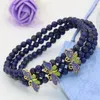 Strand Natural Blue Lapis Lazuli 4mm Round Beads 3 Rows Multilayer Elastic Bracelets High Grade Gifts Cloisonne Spacers Jewelry B2777