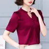 Kvinnors blusar 2023 Fashion Summer Woman Elegant Short Sleeve Shirts and Youth Tops Women's Satin Blus Silk Blusa Para Mujer 5379 50