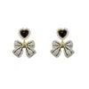 Boucles d'oreilles pendantes exquises en forme de cœur, nœud papillon, perle en Zircon pour femmes, luxe, cristal scintillant, strass, pompon, bijoux à la mode, cadeaux