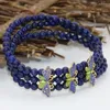 Strand Natural Blue Lapis Lazuli 4mm Round Beads 3 Rows Multilayer Elastic Bracelets High Grade Gifts Cloisonne Spacers Jewelry B2777
