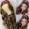 Remy Honey Blonde Brown Highlight Wig Body Wave Lace Front 1b/30 Ombre Human Hair Wigs 180% Density 13X4 Frontal