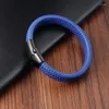 Charm Bracelets Free Custom Name Blue/red Leather Simple Business Men Stainless Steel Braided Bracelet Bagnet Lock Bangle