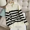 Kvinnors tröjor Fashion Women Dragkedja Turn-ner Collar Striped Knit tröja långärmad jumper Kvinnlig Autumn Winter Pullover Tops