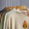 Camisetas masculinas outono e inverno quentes interno desgaste de manga longa cor pura estilo original colarinho de colarinho de gola alta respirar pele 3xl busto 126cm