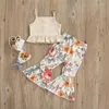 Kleding sets peuter babymeisje zomerkleding set massief gebreide geribbelde ruches tanktops bloemenprint wijd uitlopende broek