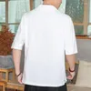 Men's Casual Shirts 2023 Tang Suit Men's Summer Vintage Chinese Style Thin Cotton Linen Embroidered Short Sleeve Top Half