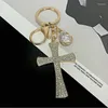 Keychains JINGLANG Trend Personality Full Rhinestones Cross Shape Car Key Chain Fashion Bag Pendant Gift