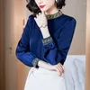 Women's Blouses Chikichi 2023 Spring And Autumn Fashion Elegant Round Neck Purple Satin Embroidery Long-sleeved Pullover Shirt Women