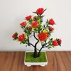 Planta de simulação Bonsai Simulação Flor rosa Fossa Fossa de plástico Plasta Indoor Desktop Decoração de rigidez Os enfeites de árvore