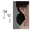 Pendientes de aro Plata de Ley 925 auténtica doble capa brillante CZ Clip de cadena para mujer boda joyería del Día de San Valentín DA2395