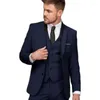 Herrdräkter Slim Passar Men's Work Busienss Anpassa Navy Blue Groom Tuxedos Prom Party Dress (Jacket Pants Vest) No: 068