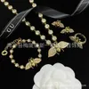 Design luxury jewelry Heavy Industry Inlaid Rhinestone Bee Necklace Bracelet Earring Open Ring Brass