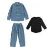 Stage Wear Kids Jazz Hip Hop Dancing Performance Costume Denim Long Sleeves Suit For Girls Modern Dance Clothes Boys Outfits BL9377
