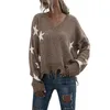 Kvinnors tröjor Womens V Neck Collared Overdimensionerad hösttröja 2023 Sexig långärmad stickad pullover tunika topp