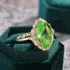 Anneaux de mariage de luxe Vintage or ovale fiançailles pour femmes brillant vert CZ pierre incrustation rétro mode bijoux fête cadeau anneau